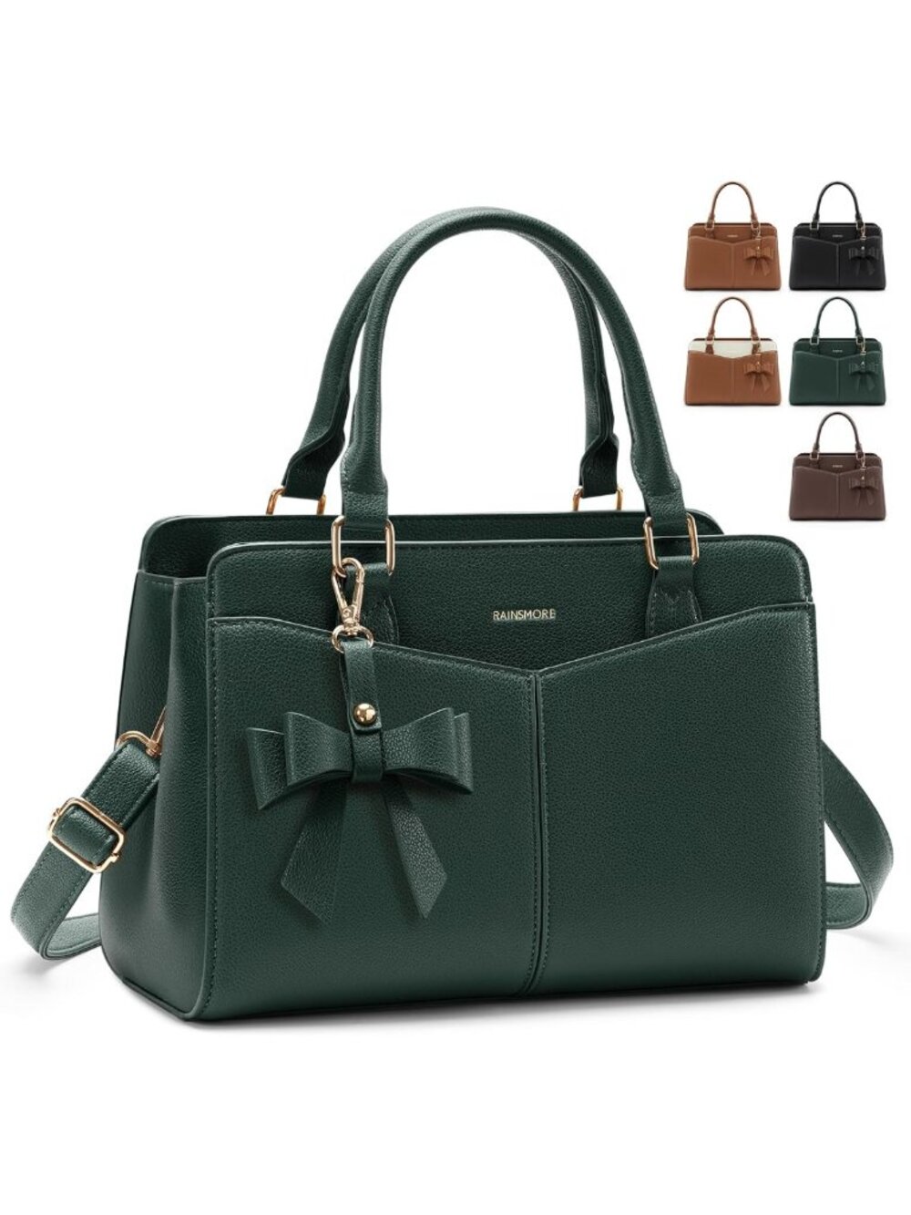 Stylish PU Leather Satchel Handbag with Bowknot, Shoulder Strap, Fits 11'' iPad